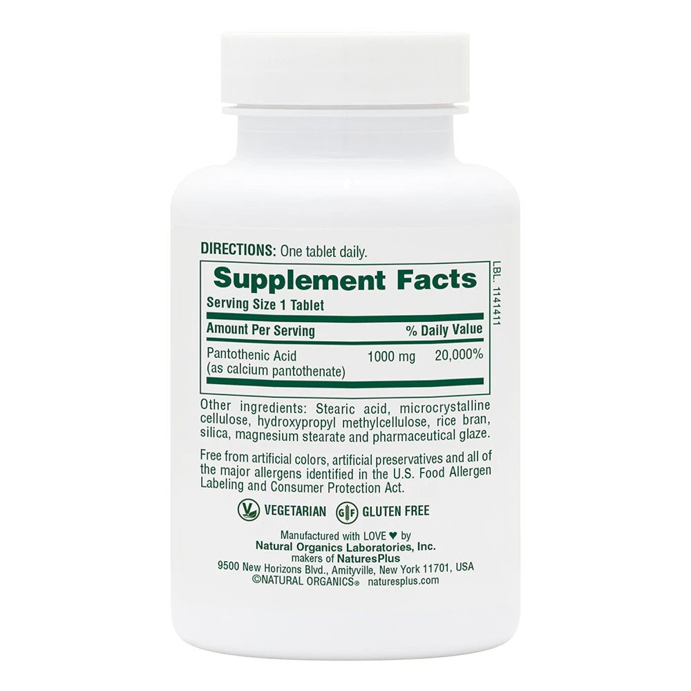 Nature&#39;s Plus Pantothenic Acid 1,000mg Time Release 60 Sustained Release Tablet