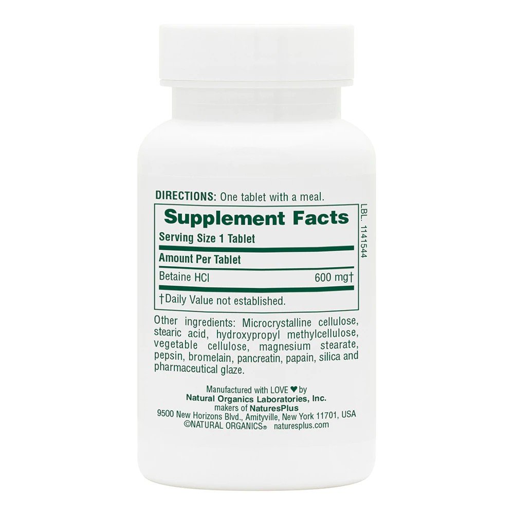 Nature&#39;s Plus Betaine Hydrochloride 600mg 90 Tablet