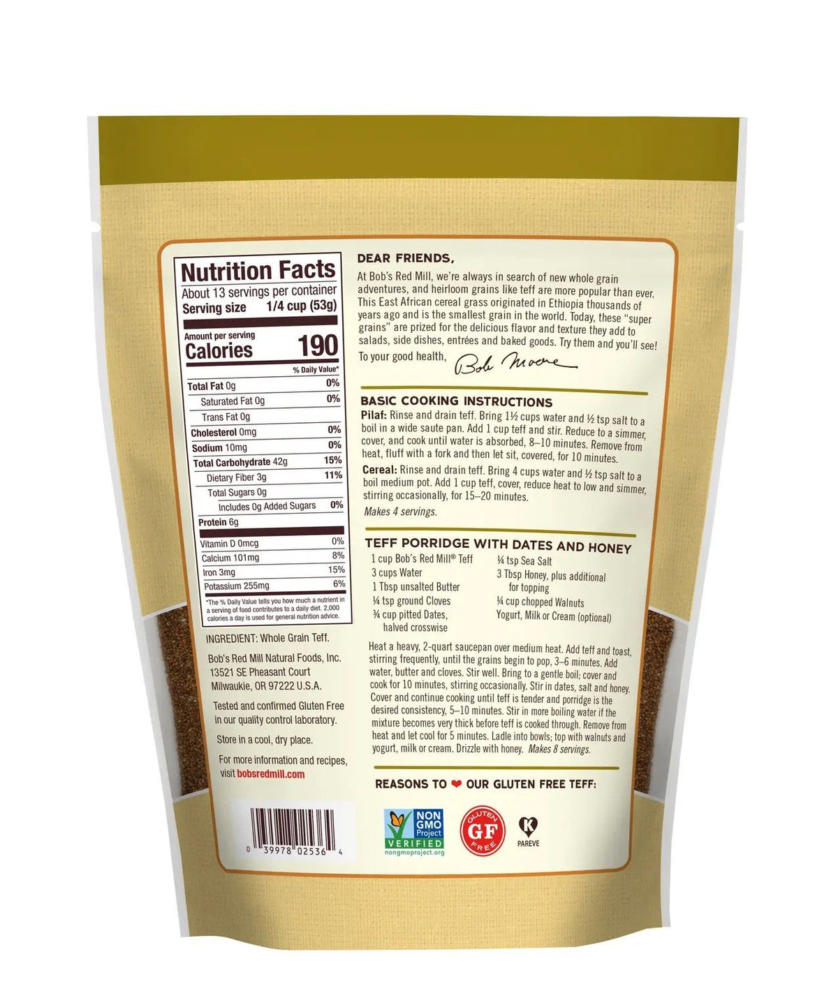 Bobs Red Mill Teff Whole Grain 24 oz Bag