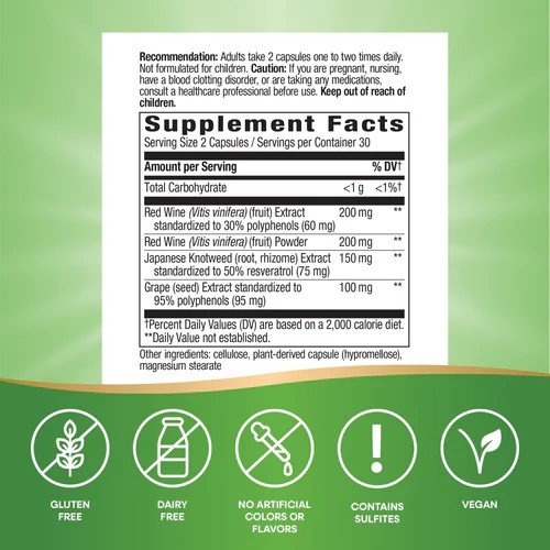 Nature's Way Resveratrol 60 Vegan Capsules