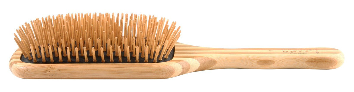 Bass Brushes Large Square Paddle Brush Cushion Wood Pin Striped Bristle Bamboo Handle 1 Brush