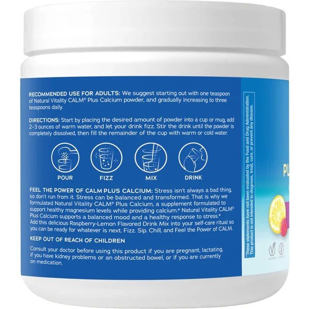 Natural Vitality Calm Plus Calcium Raspberry Lemon 8 oz Powder