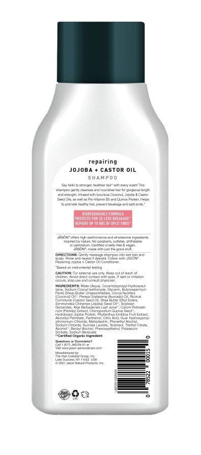 Jason Natural Cosmetics Repairing Jojoba + Castor Oil Shampoo 16 oz Liquid