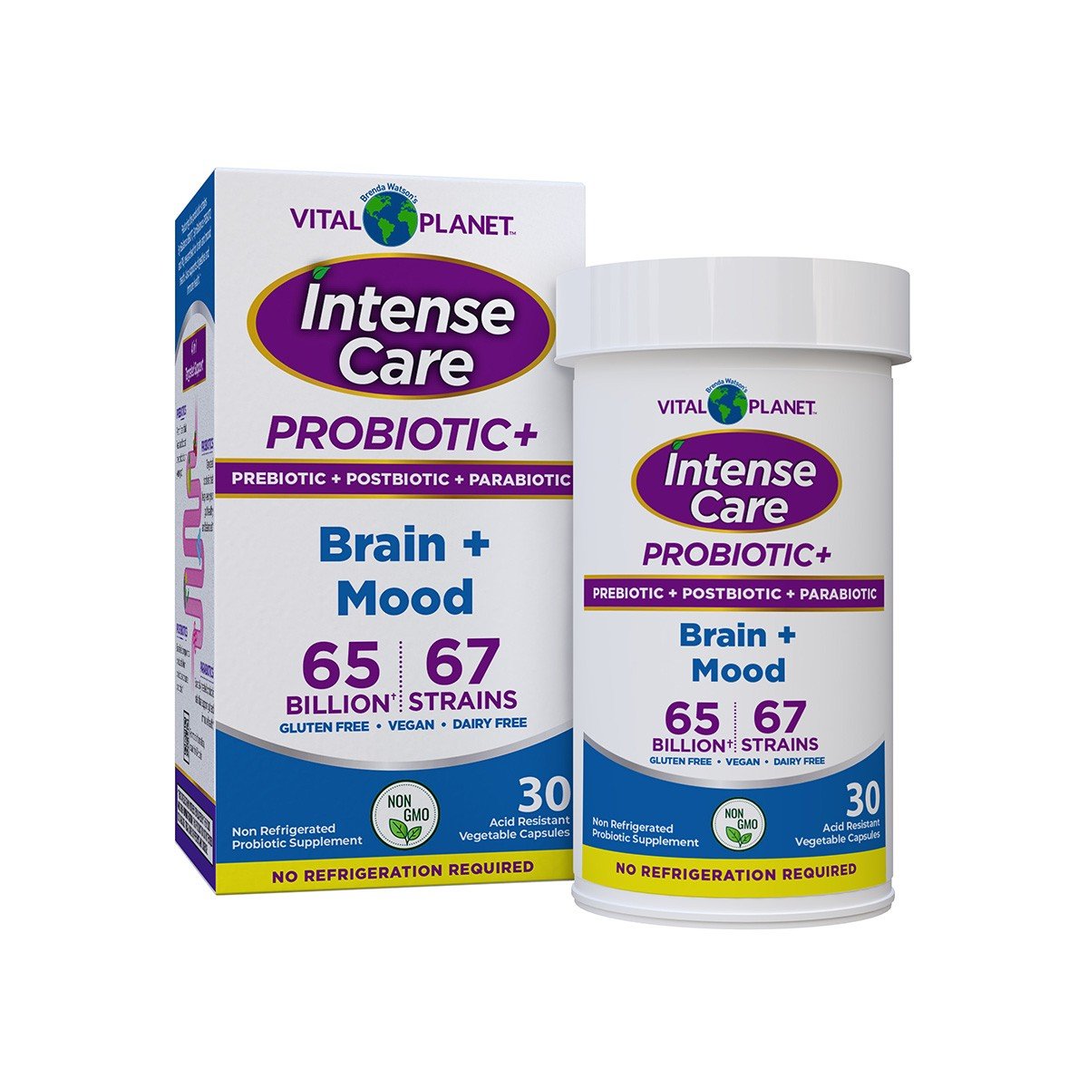 Vital Planet Intense Care Probiotic-Brain + Mood-No Refrigeration Required 30 Acid Resistant Vegetable Capsules