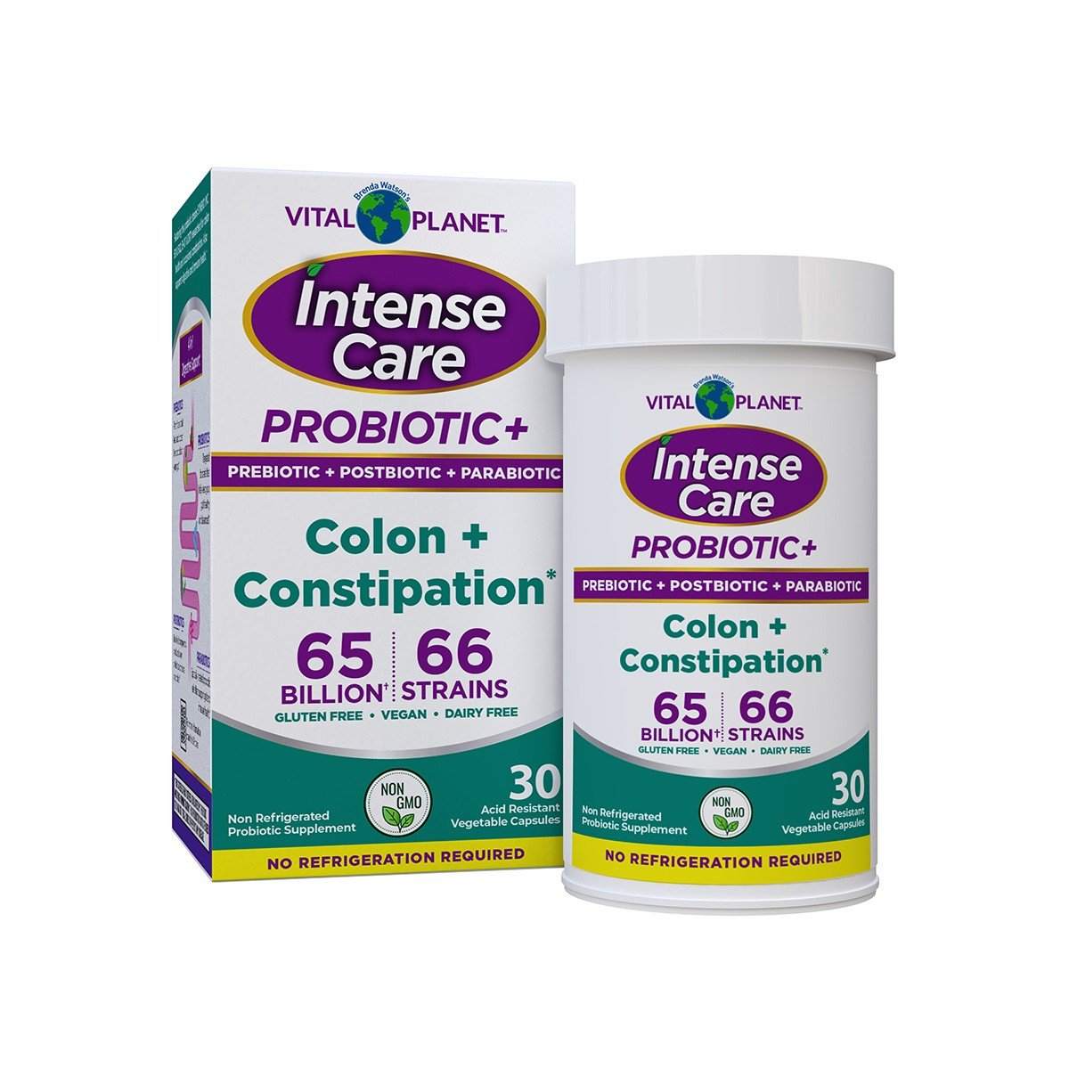 Vital Planet Intense Care Probiotic-Colon + Constipation-No Refrigeration Required 30 Acid Resistant Vegetable Capsules