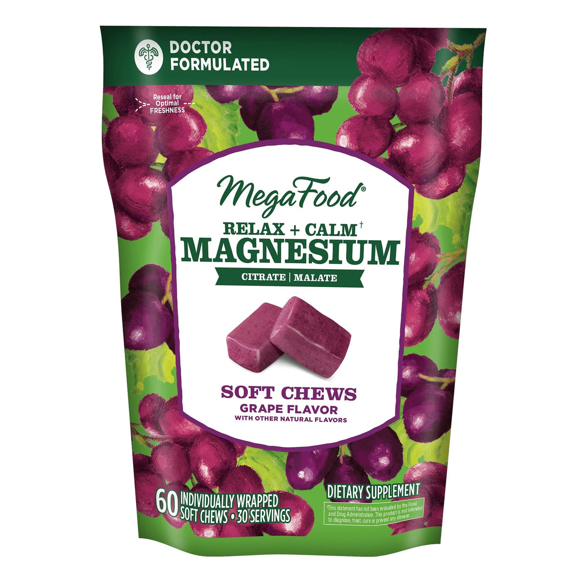 MegaFood Relax + Calm Magnesium Soft Chews, Grape Flavor 60 Chewable