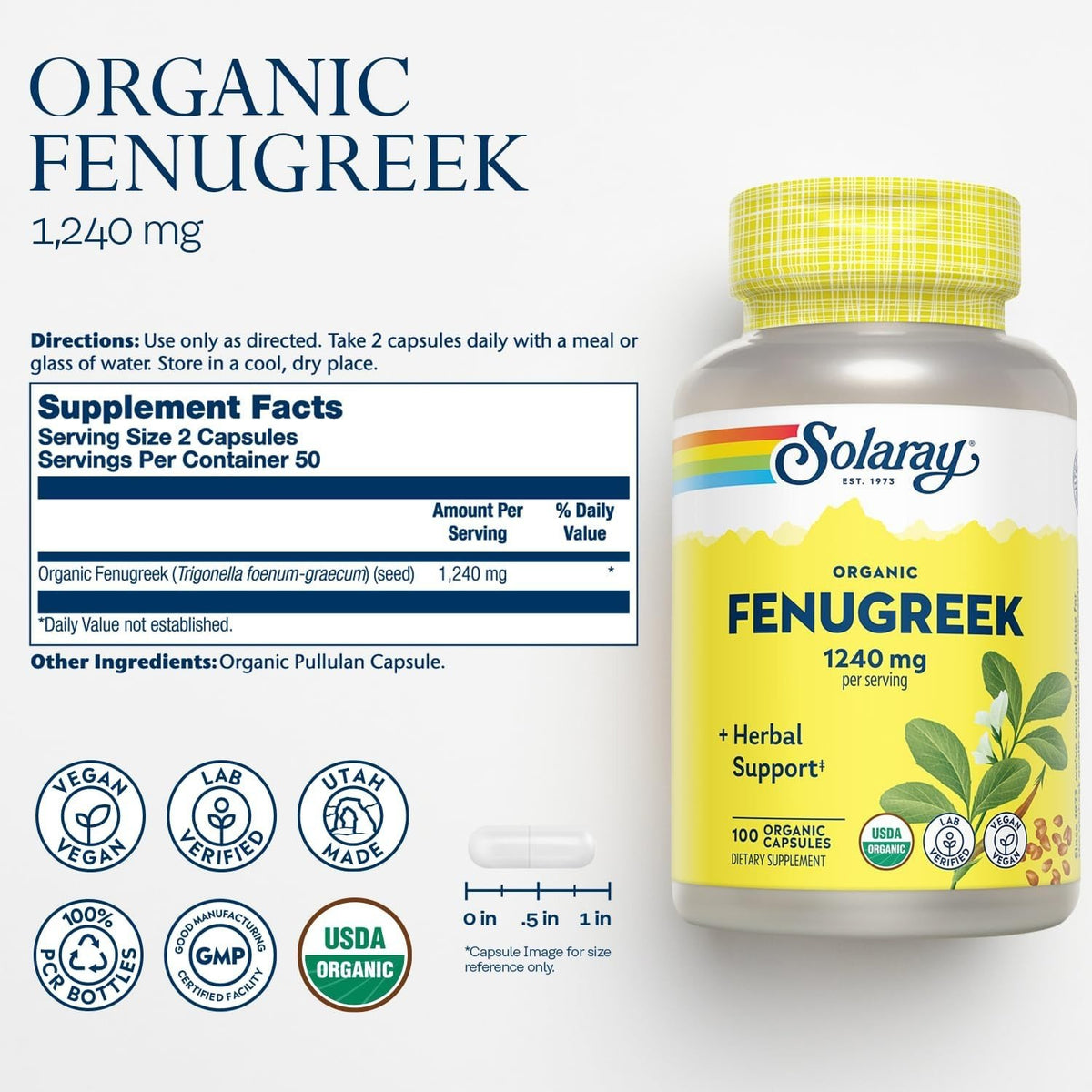 Solaray Organic Fenugreek 100 Capsule