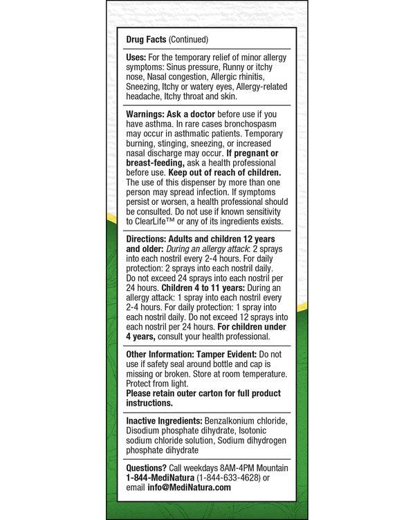 MediNatura Clearlife Extra Strength Allergy Nasal Spray 20 ml Liquid