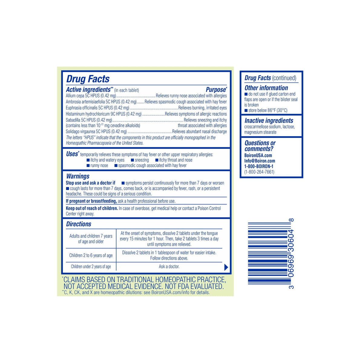 Boiron AllergyCalm Homeopathic Medicine For Allergy Relief 60 Tablet