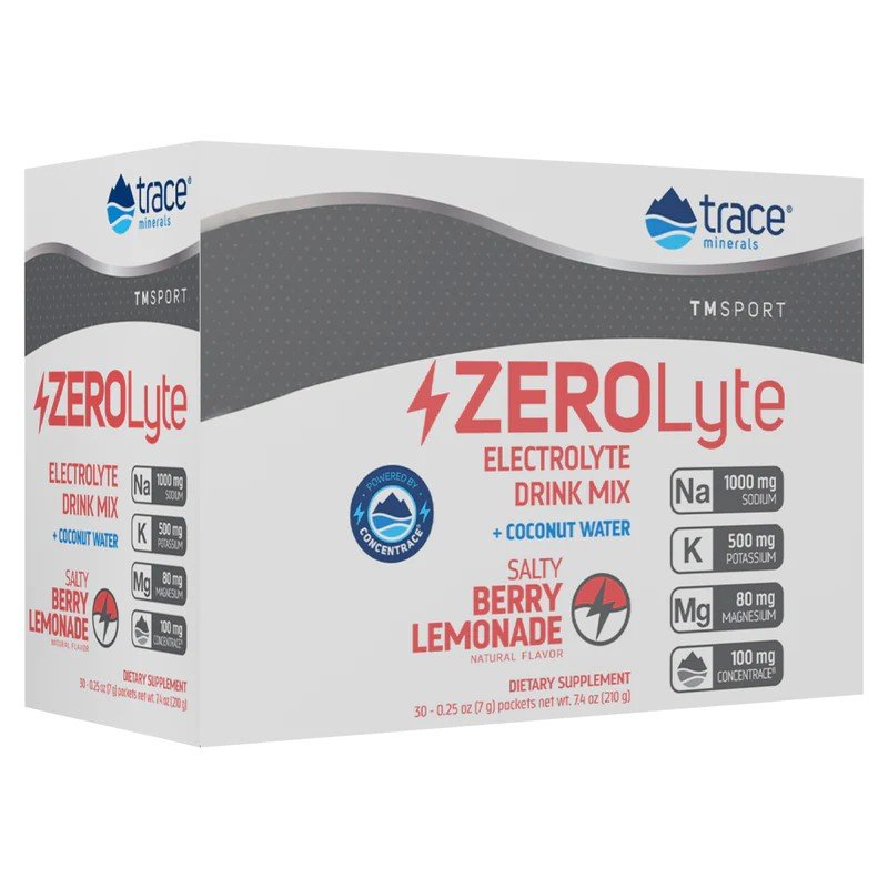 Trace Minerals ZEROLyte - Electrolyte Drink Mix + Coconut Water - Salty Berry Lemonade Powder 30 - 0.25 oz (7g) pa Powder