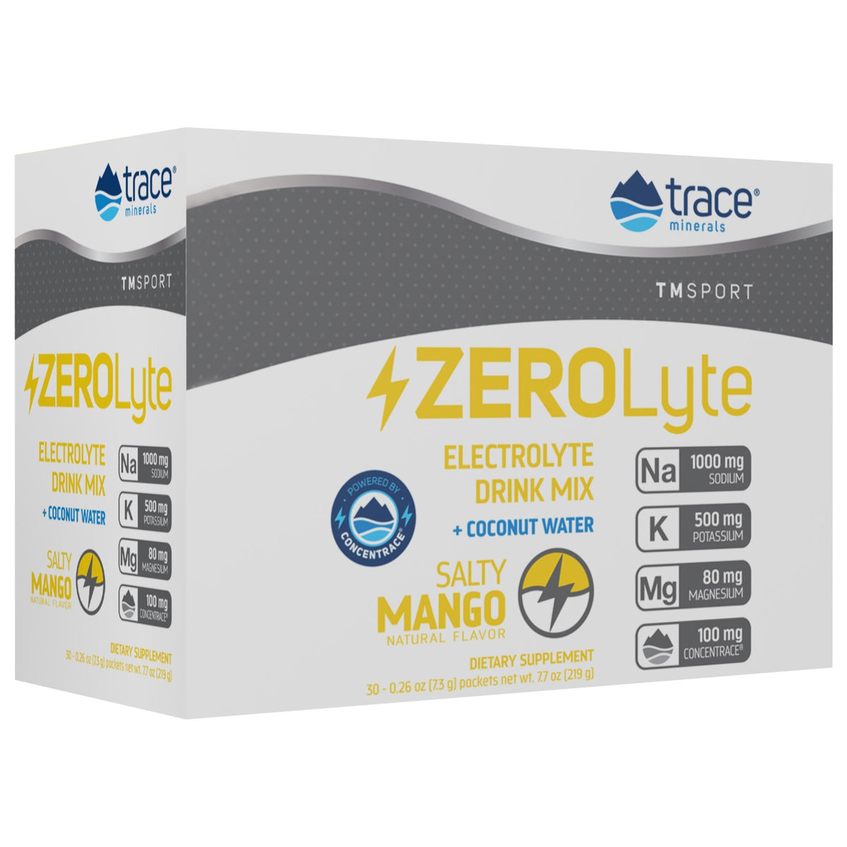 Trace Minerals ZEROLyte - Electrolyte Drink Mix + Salty Mango Powder 30 - 0.25 oz (7g) pa Powder
