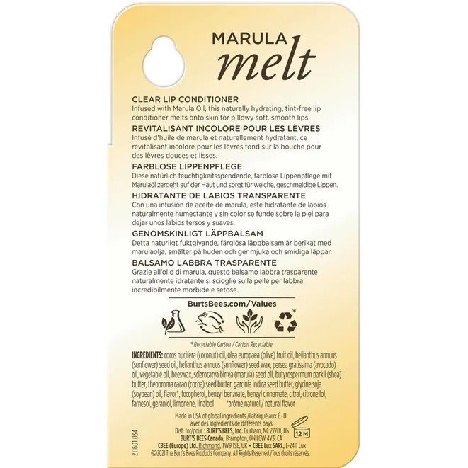 Burt&#39;s Bees Marula Melt Lip Conditioner in Blister Box 0.15 oz. Lip Balm