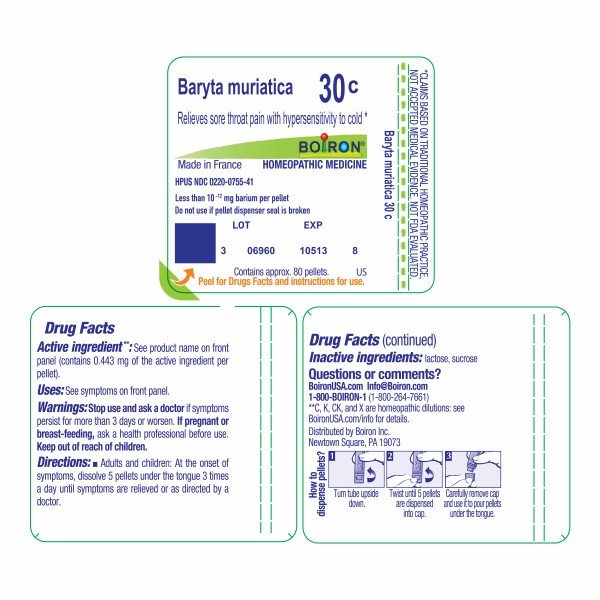 Boiron Baryta Muriatica 30C Homeopathic Single Medicine For Cough, Cold &amp; Flu 80 Pellet