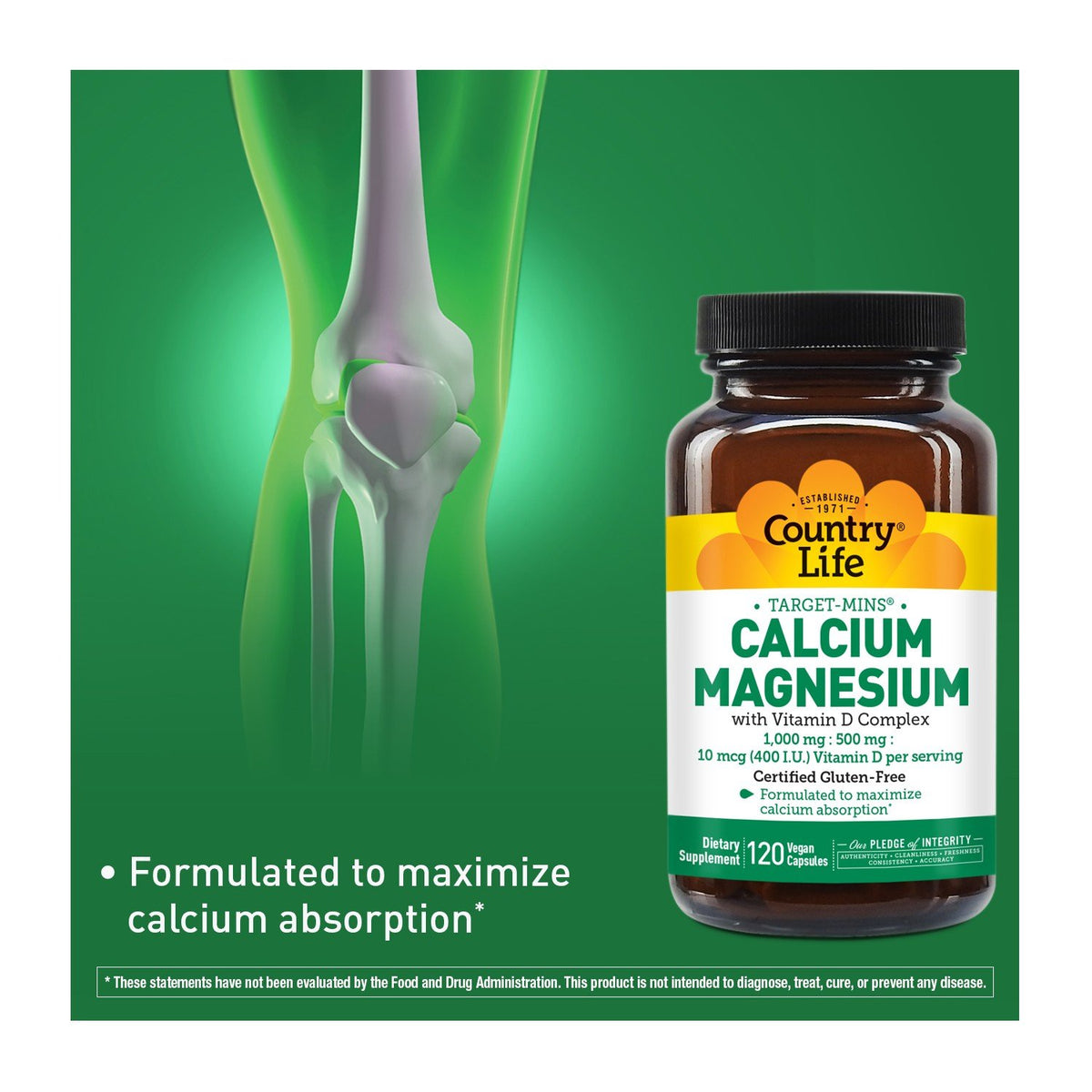 Country Life Calcium Magnesium w/Vitamin D 120 VegCap