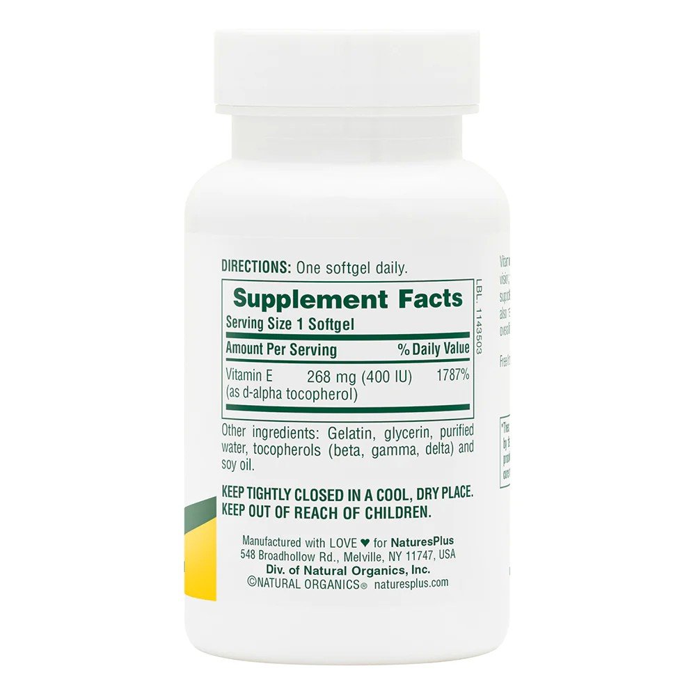 Nature&#39;s Plus Vitamin E Mixed Tocopherol 400 IU 60 Softgel