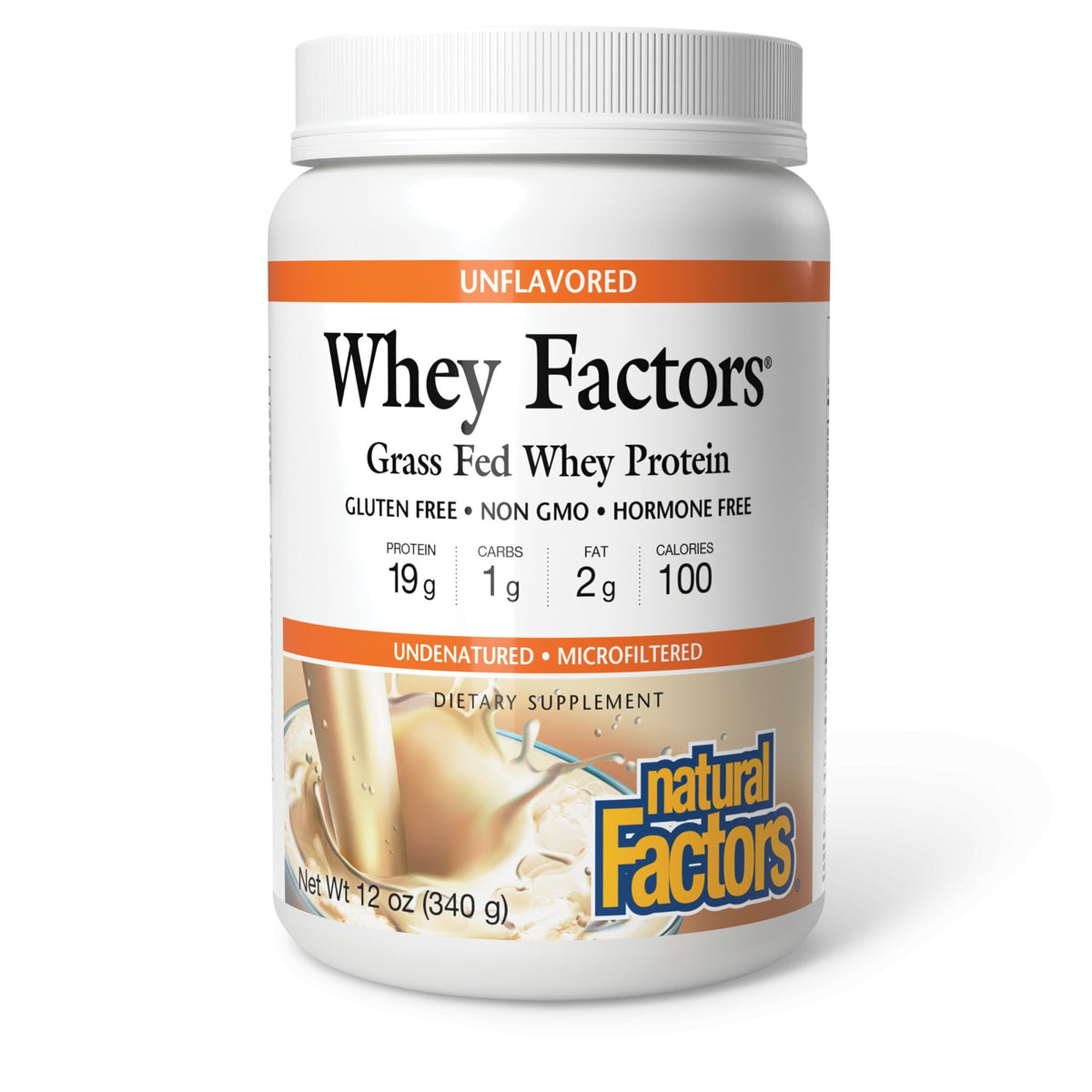 Natural Factors Grass Fed Whey Protein-Unflavored 12 oz Powder