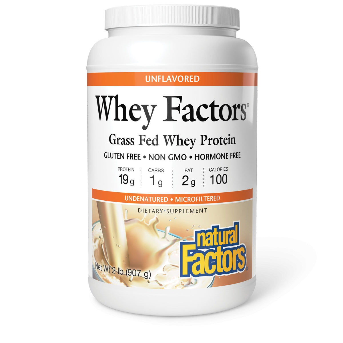 Natural Factors Grass Fed-Whey Factors-Unflavored 2 lbs Powder