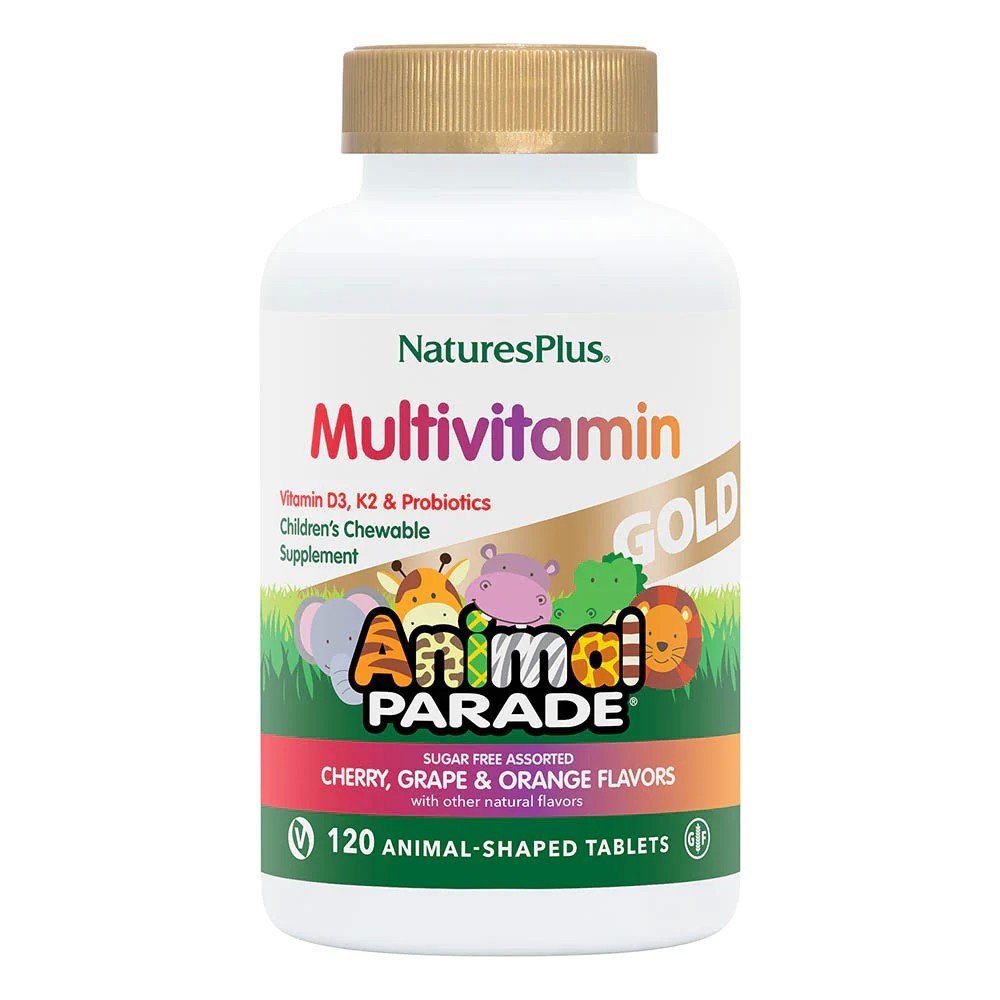 Nature's Plus SOL Animal Parade Gold-Children's Multi-Vitamin & Mineral Assorted Flavors 120 Chewable