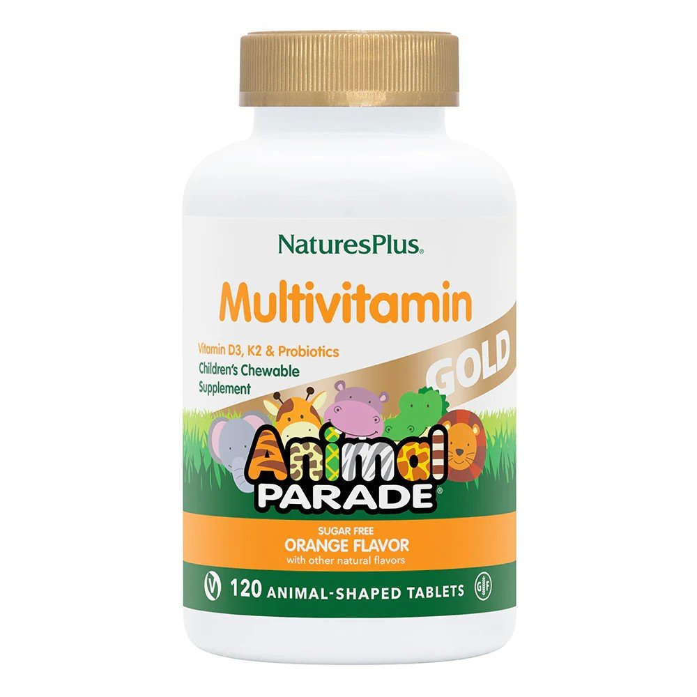 Nature's Plus SOL Animal Parade Gold-Children's Multi-Vitamin & Mineral Orange Flavor 120 Chewable