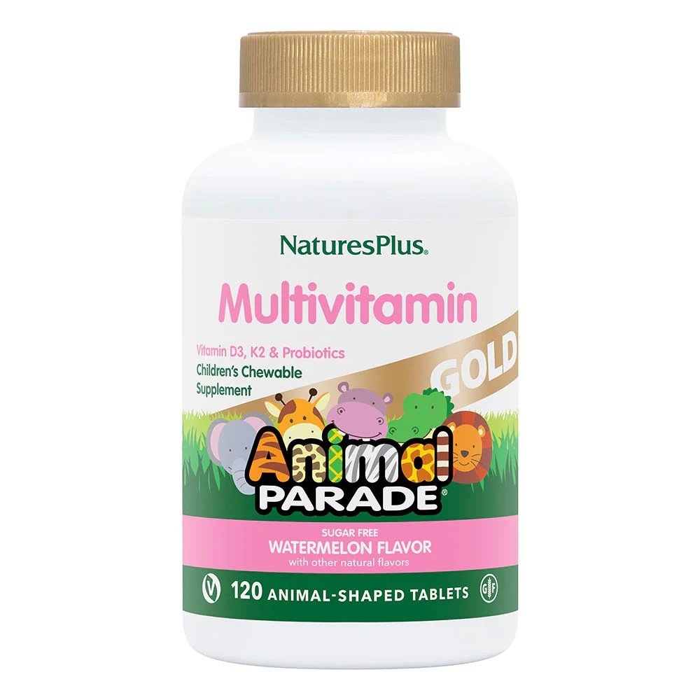 Nature's Plus SOL Animal Parade Gold-Children's Multi-Vitamin & Mineral Watermelon Flavor 120 Chewable