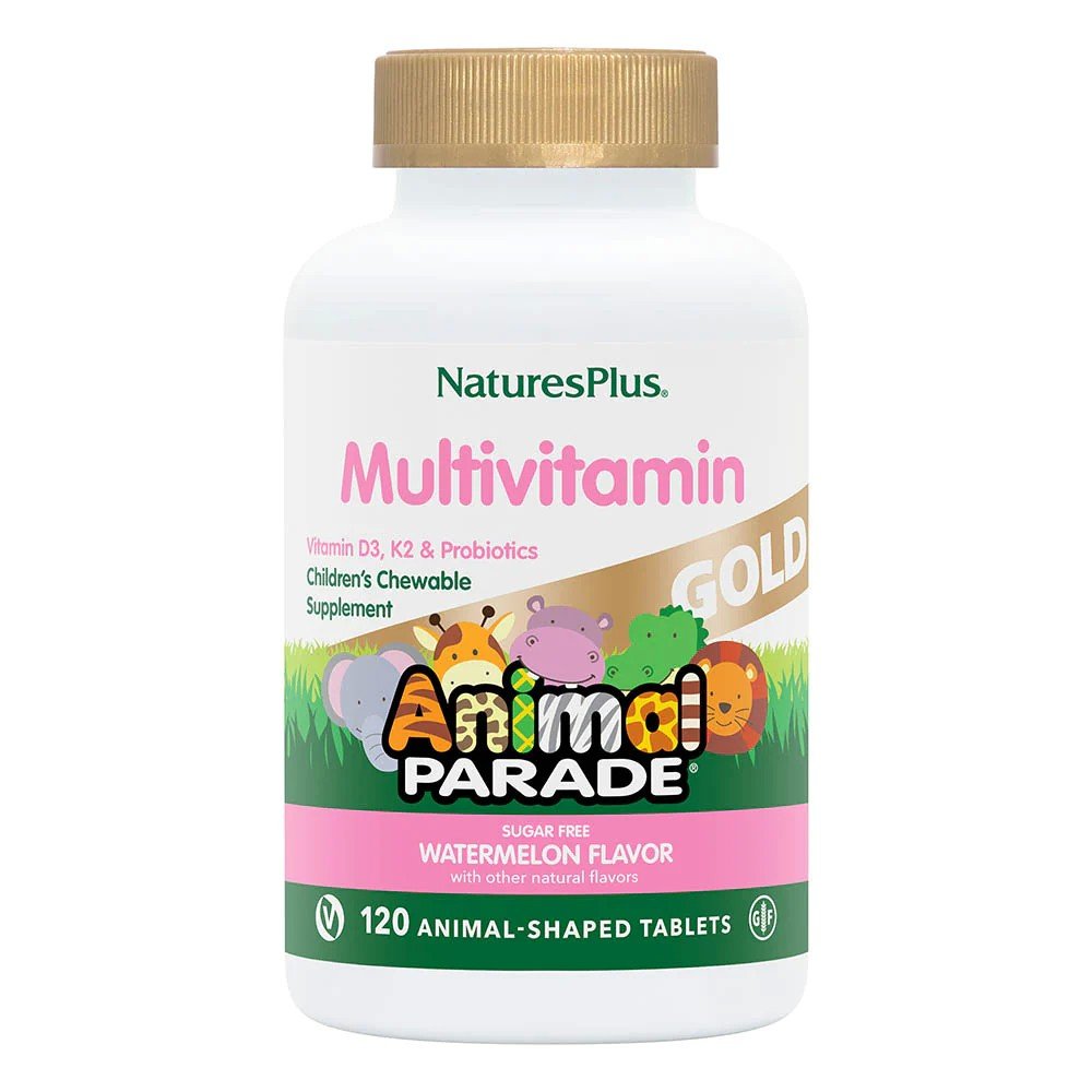 Nature&#39;s Plus SOL Animal Parade Gold-Children&#39;s Multi-Vitamin &amp; Mineral Watermelon Flavor 120 Chewable