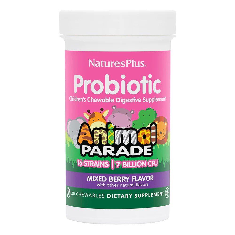 Nature&#39;s Plus Animal Parade Probiotics 16 Strains-7 Billion CFU-Mixed Berry Flavor 30 Chewable