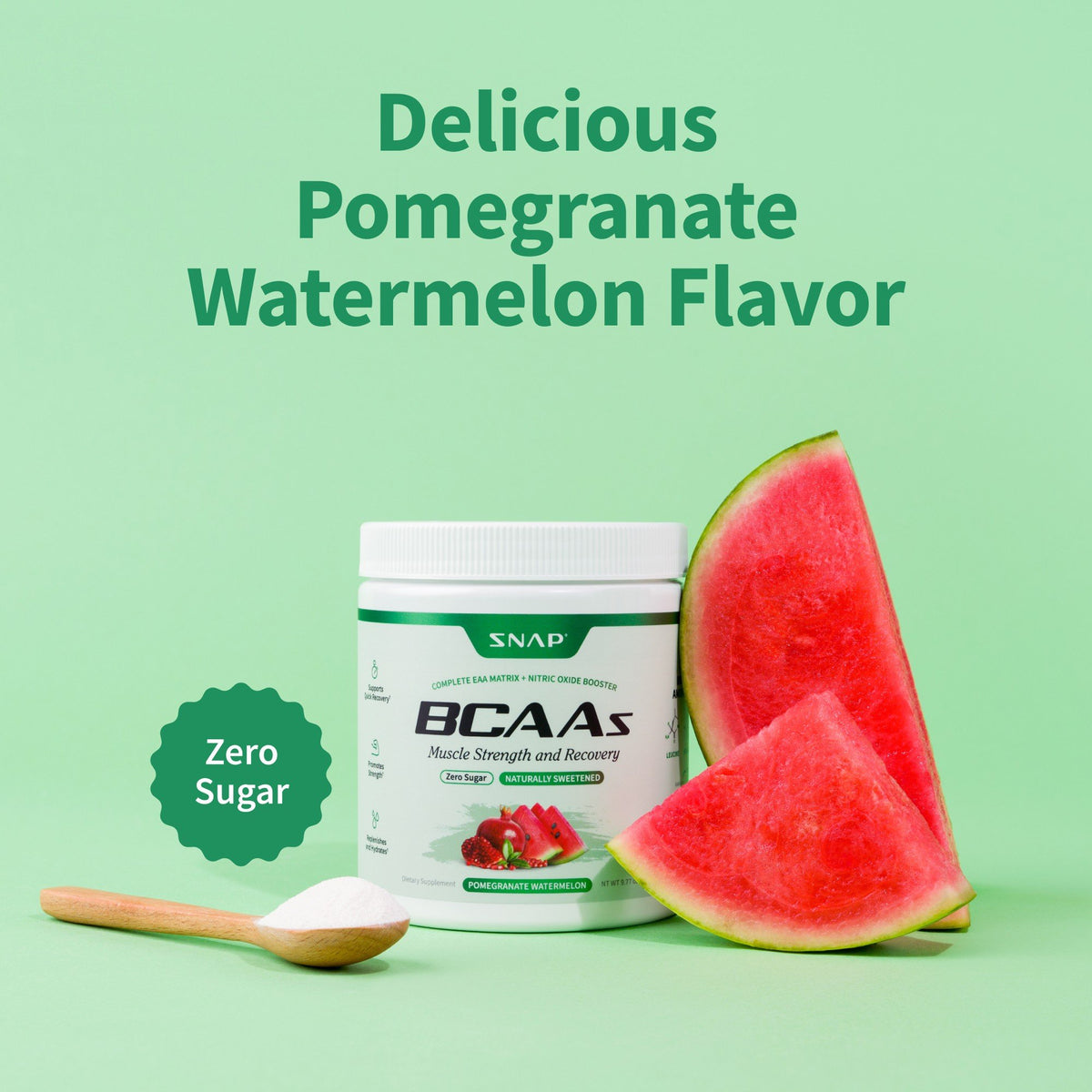 Snap Supplements BCAAs - Muscle Strength and Recovery - Sugar-Free Pomegranate Watermelon Flavor 9.77 oz(277 g) Powder
