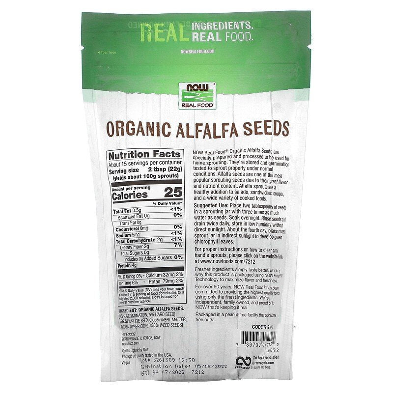 Now Foods Alfalfa Seeds for Sprouting (Certified Organic) 12 oz Seeds