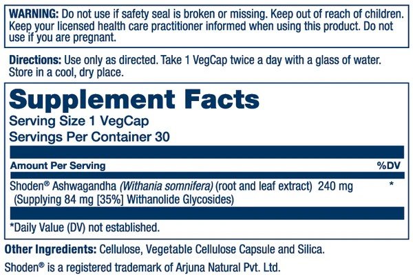 Solaray ProSorb Ashwagandha 35% Withanolide Glycosides 30 Vegetarian Capsules