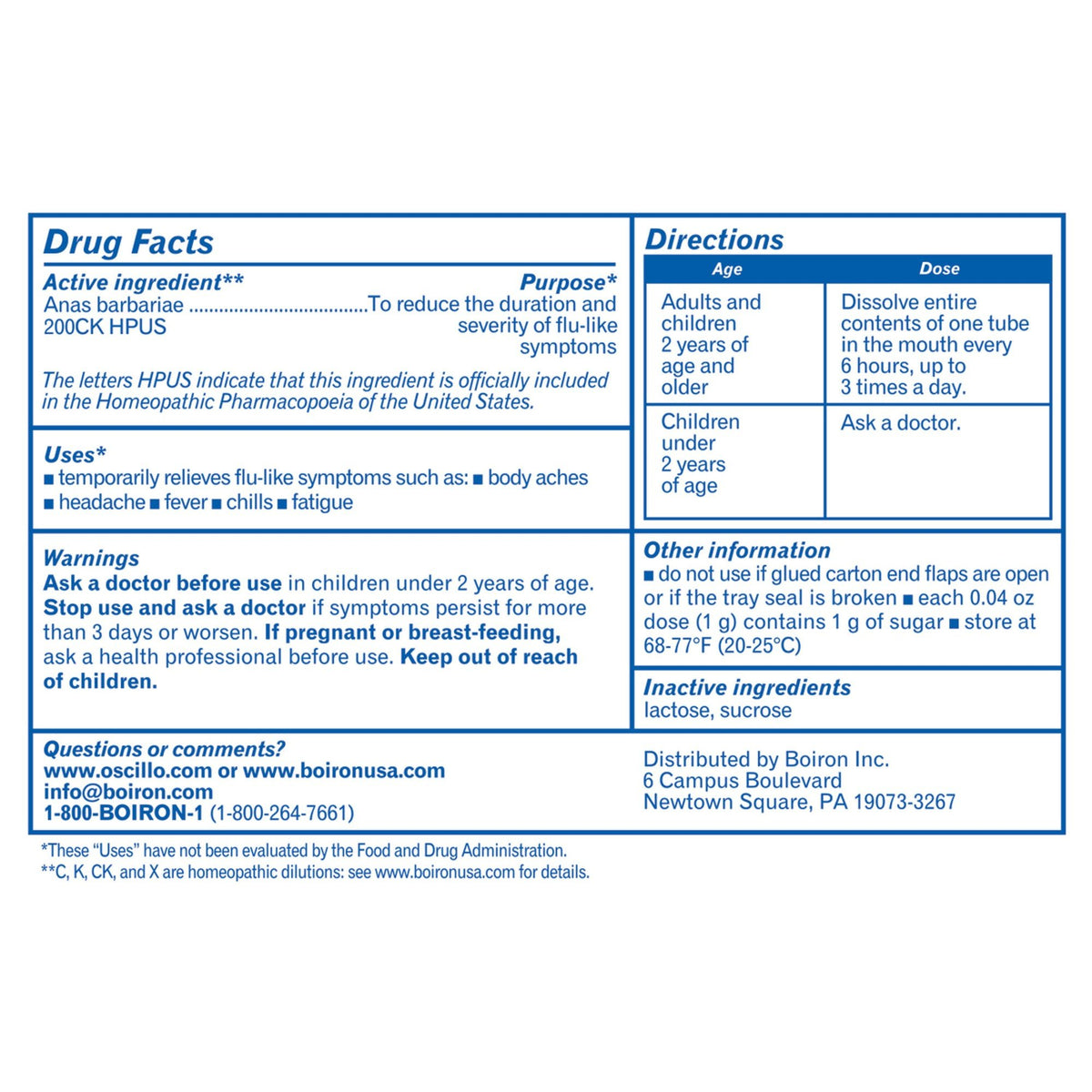 Boiron Oscillococcinum Homeopathic Medicine For Flu-Like Symptoms 6 Dose