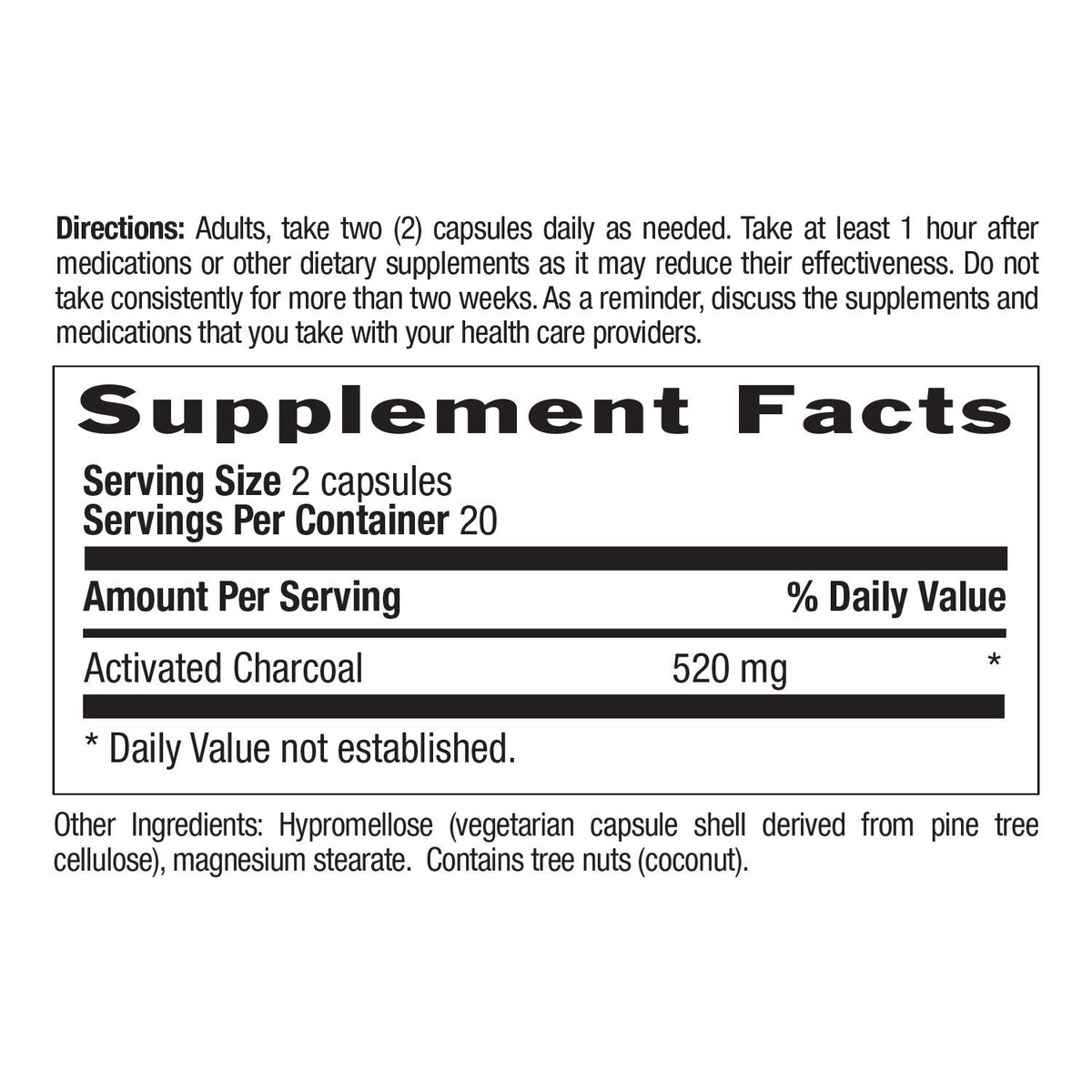 Country Life Activated Charcoal 260mg 40 VegCap