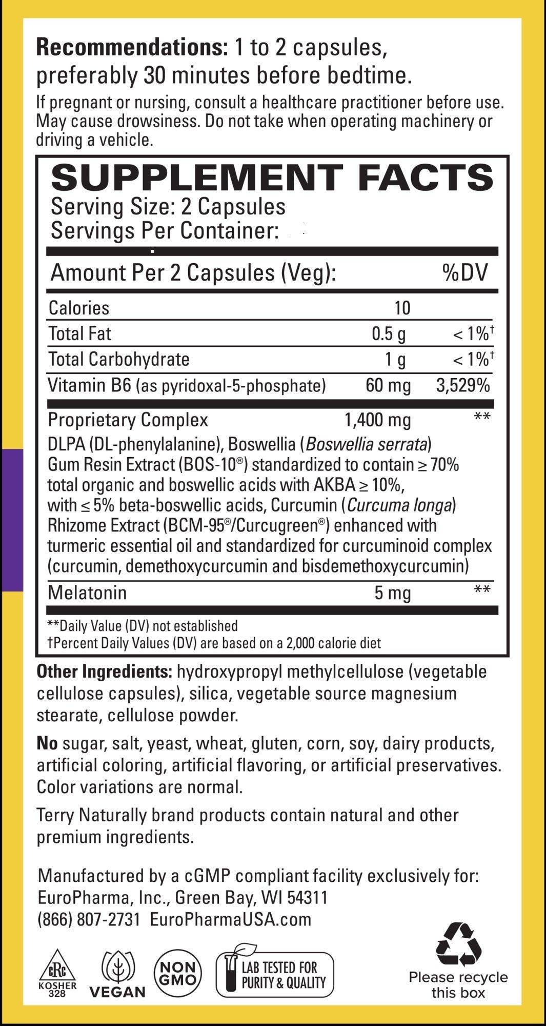 EuroPharma (Terry Naturally) Curamin Nighttime 30 Capsule