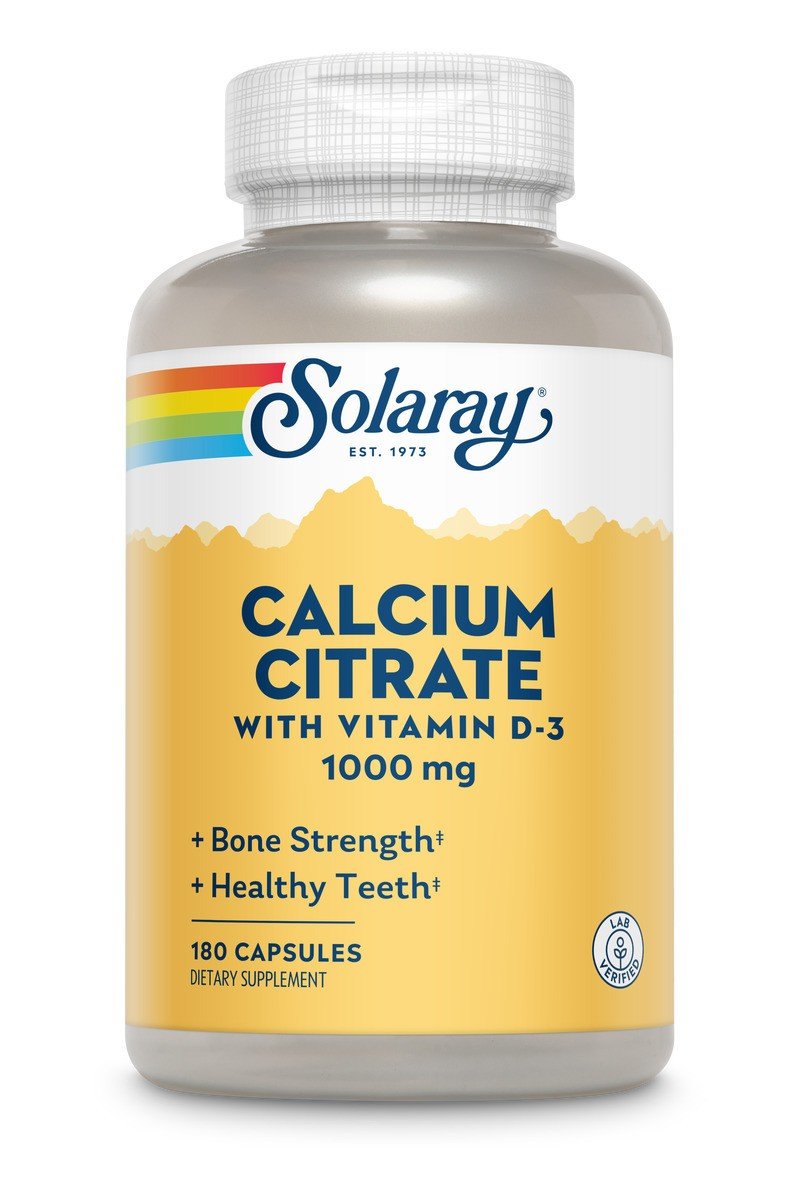 Calcium Citrate with Vitamin D-3 | Solaray | Bone Strength | Healthy Teeth | Lab Verified | 180 Capsules | Dietary Supplement | VitaminLife
