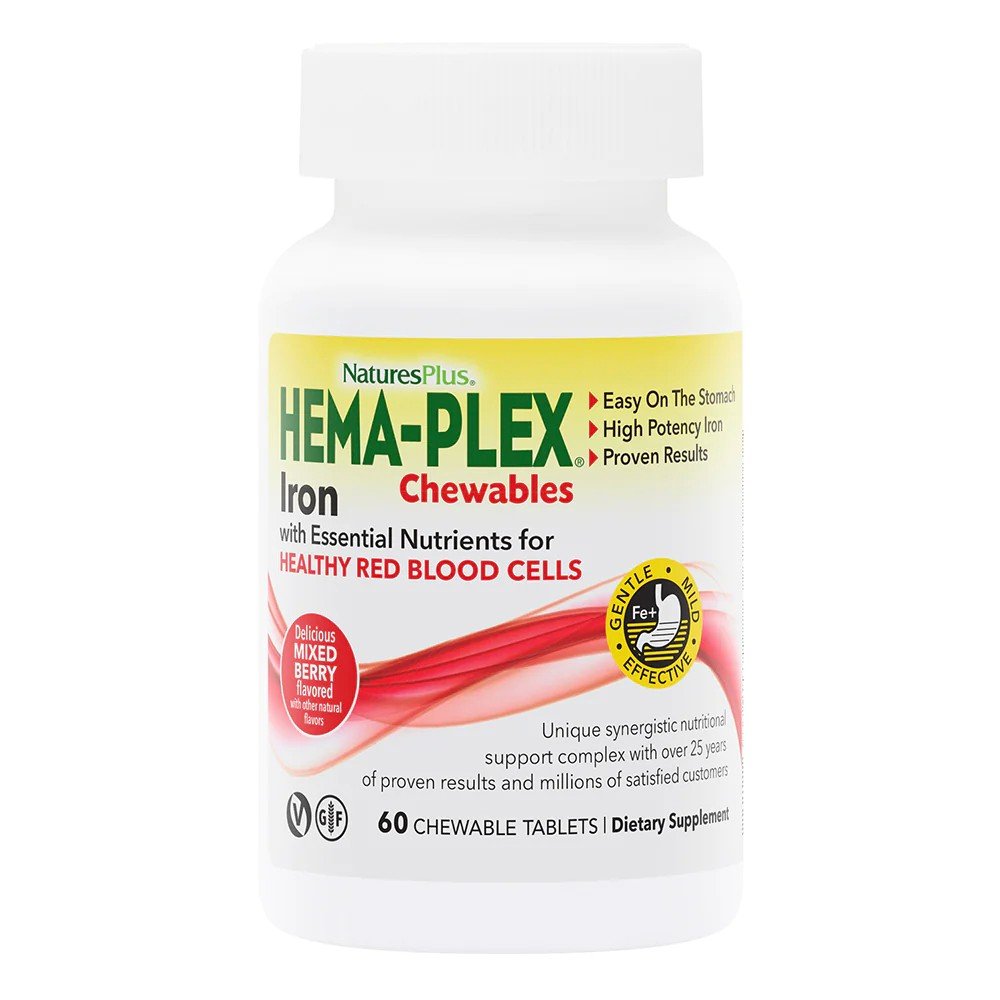 Nature's Plus HEMA-PLEX Iron Mixed Berry 60 Chewable Tablets