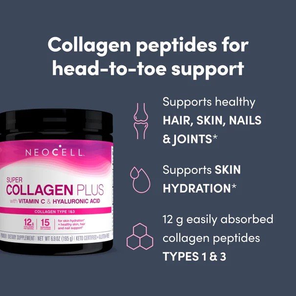 Neocell Super Collagen Plus with Vitamin C &amp; Hyaluronic Acid 6.9 oz Powder