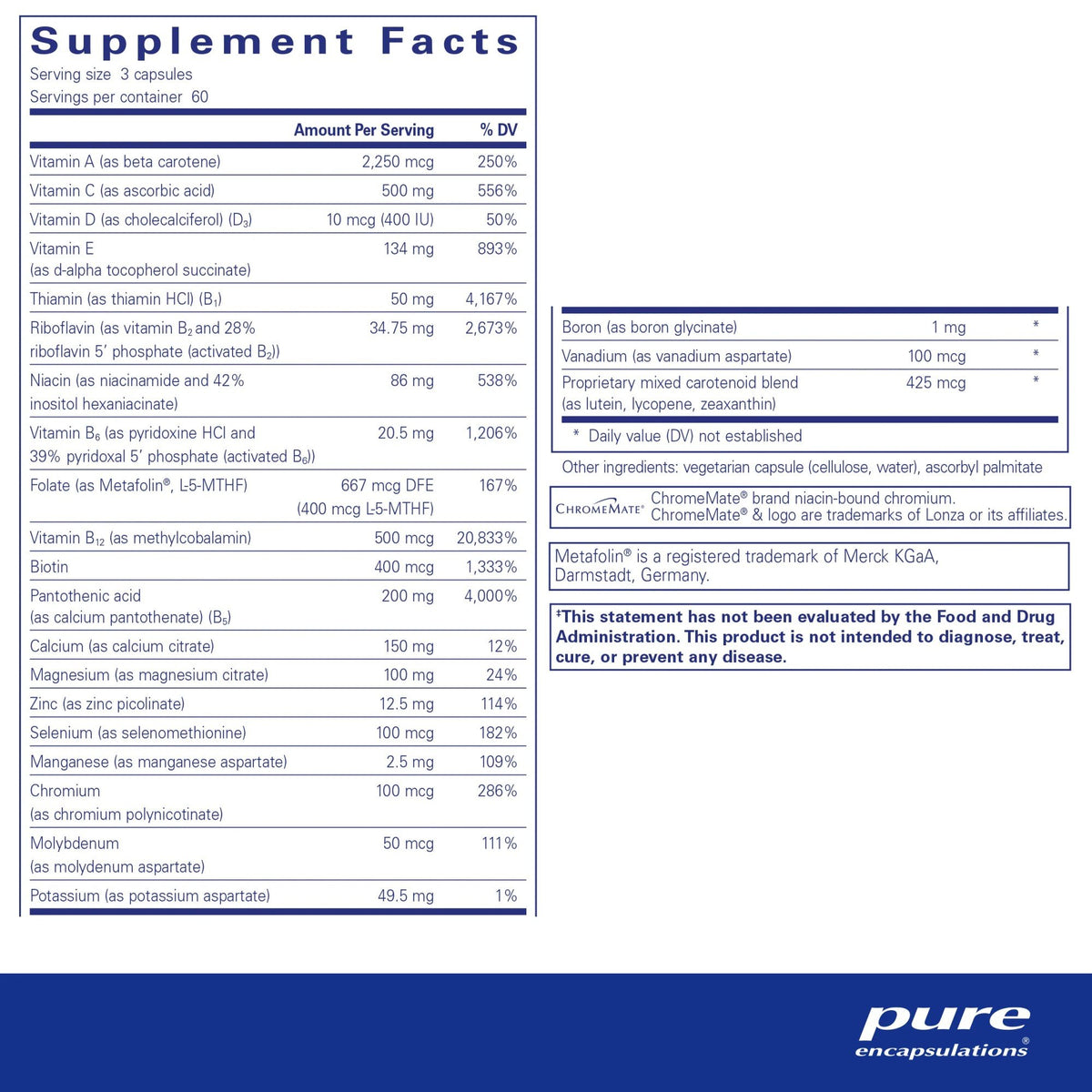 Pure Encapsulations Nutrient 950 without Copper, Iron, and Iodine 180 Capsule