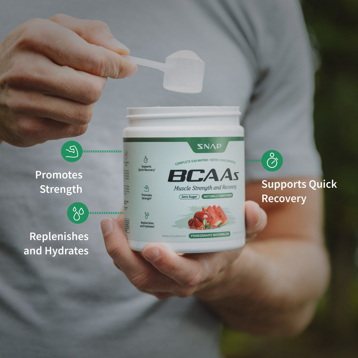 Snap Supplements BCAAs - Muscle Strength and Recovery - Sugar-Free Pomegranate Watermelon Flavor 9.77 oz(277 g) Powder