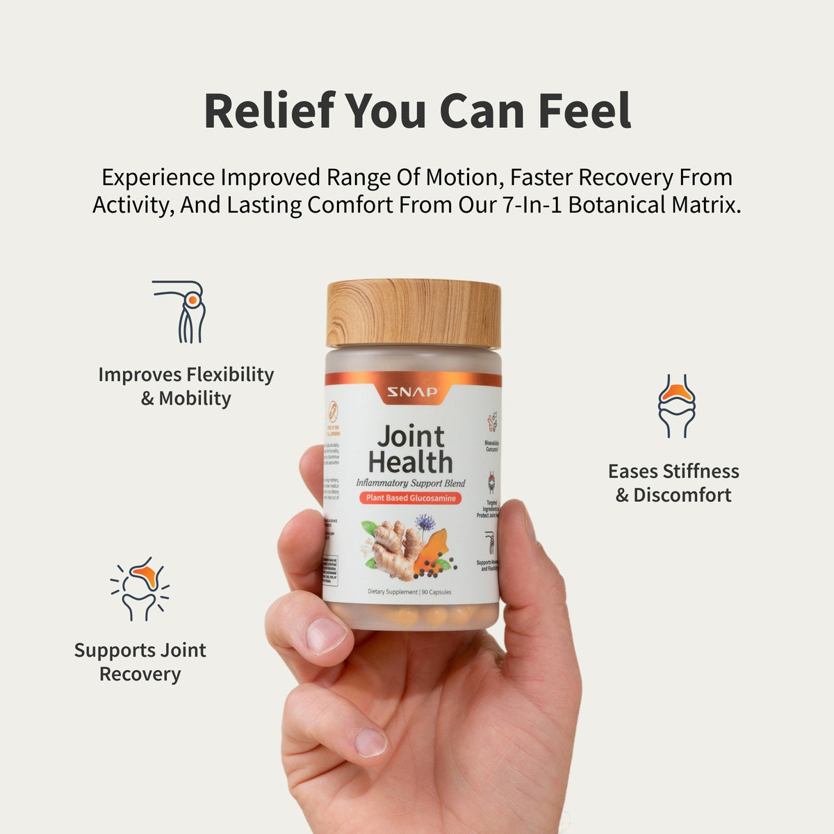 Snap Supplements Joint Health - Inflammatory Support Blend - Plant Based Glucosamine 90 Capsule