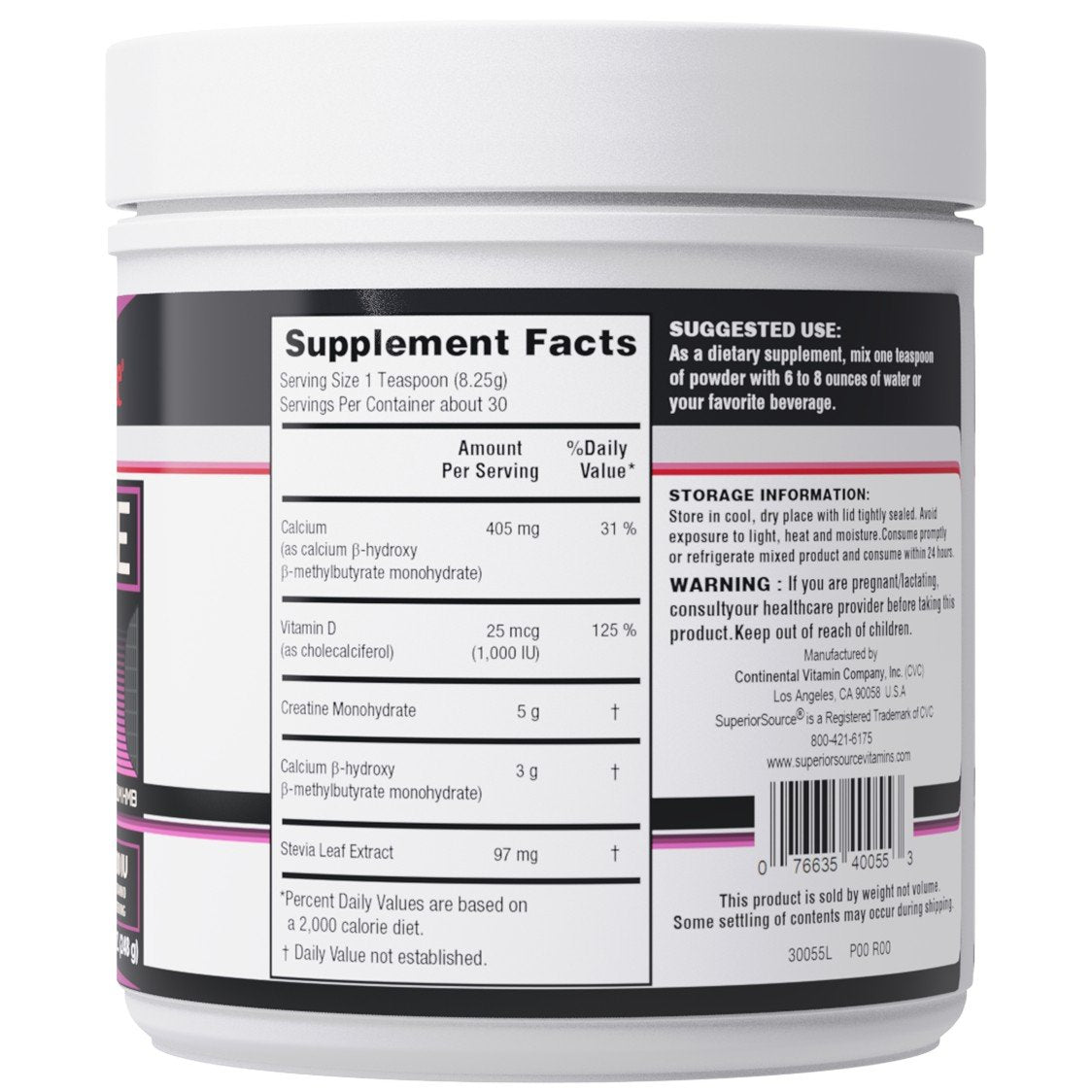 Superior Source Creatine HMB and Vitamin D 1,000 IU 8.75 oz Powder