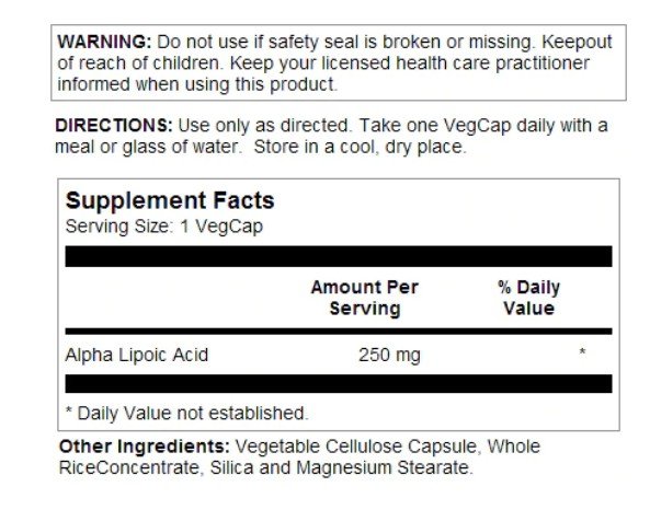 Solaray Alpha Lipoic Acid 250 mg 60 VegCaps