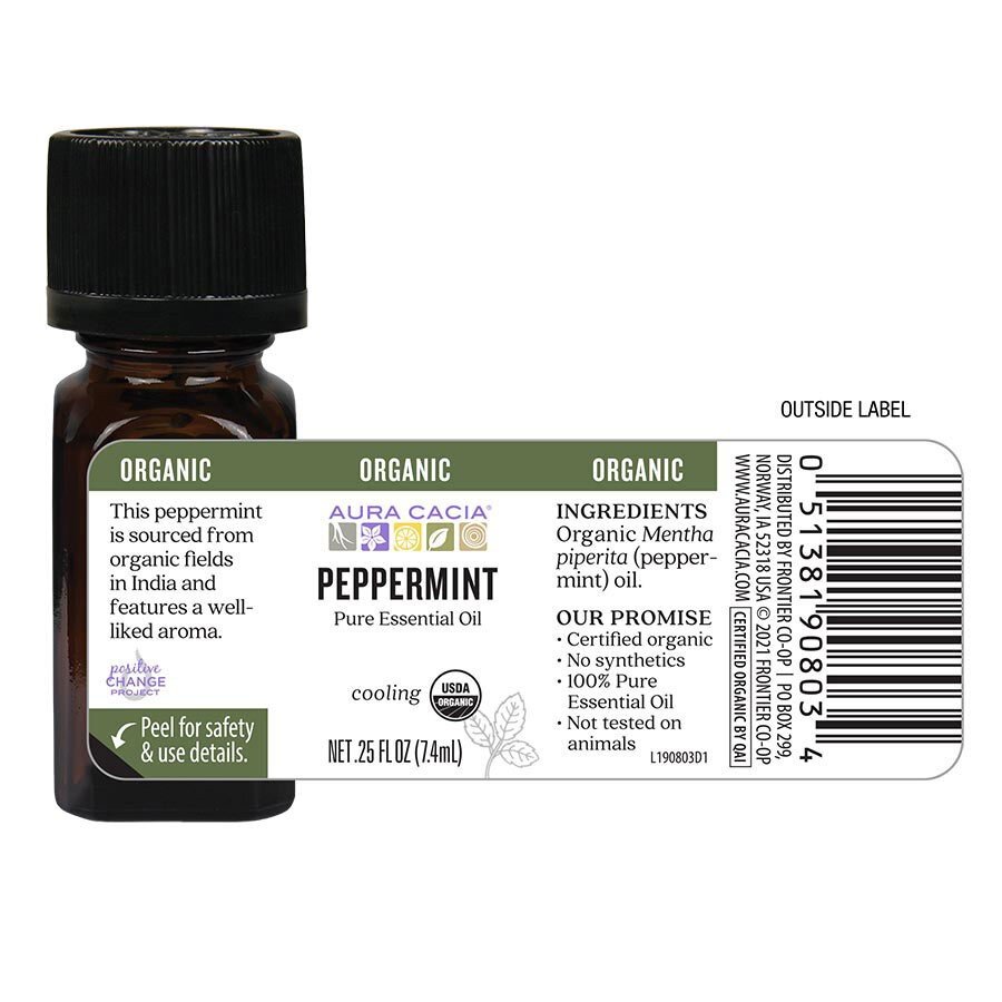 Aura Cacia Organic Peppermint Essential Oil 0.25 oz Liquid