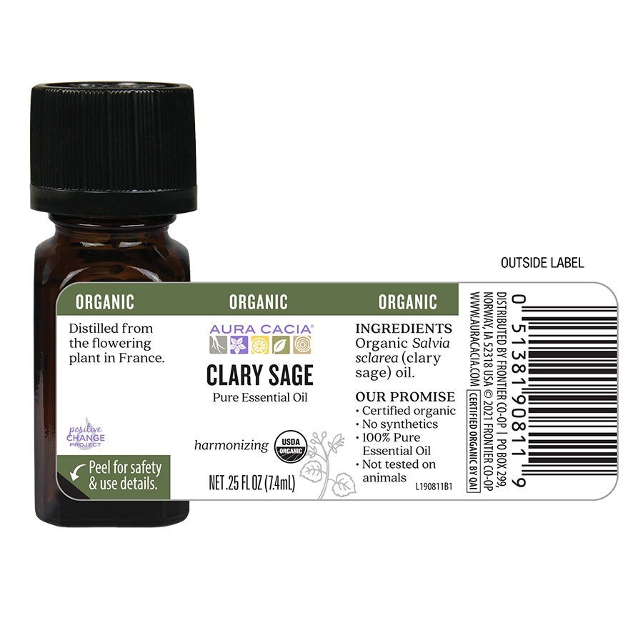 Aura Cacia Organic Clary Sage Essential Oil 0.25 oz Oil