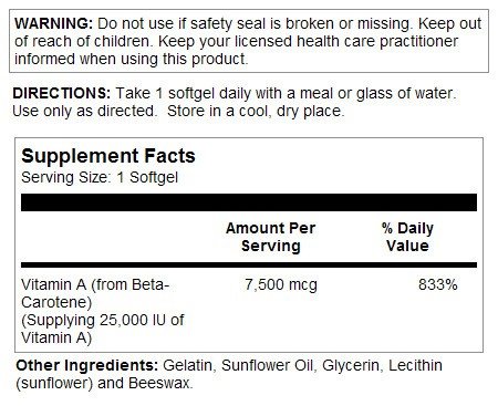 Kal Beta-Carotene 7500 mcg (25,000 IU ) 100 Softgel