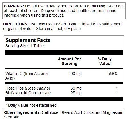 Kal Vitamin C-500mg With Rose Hips and Bioflavonoids 100 Tablet