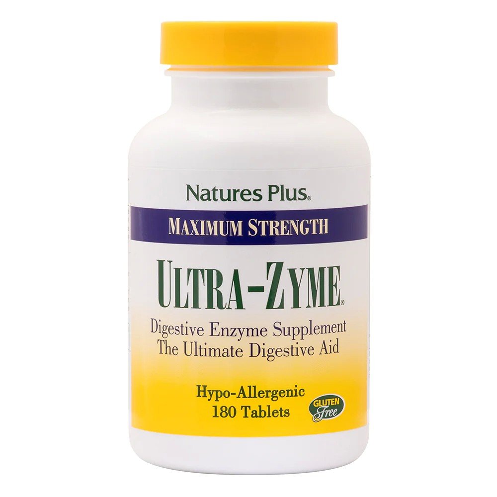 Ultra-Zyme | Natures Plus | Digestive Enzyme Supplement | Digestive Aid | Hypo-Allergenic | Maximum Strength | Gluten Free | 180 Tablets | VitaminLife