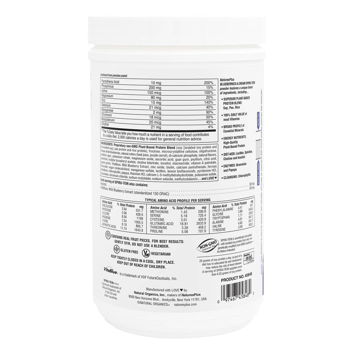 Nature's Plus Spiru-Tein Protein Powder Meal-Blueberries & Cream 1.12 lbs Powder