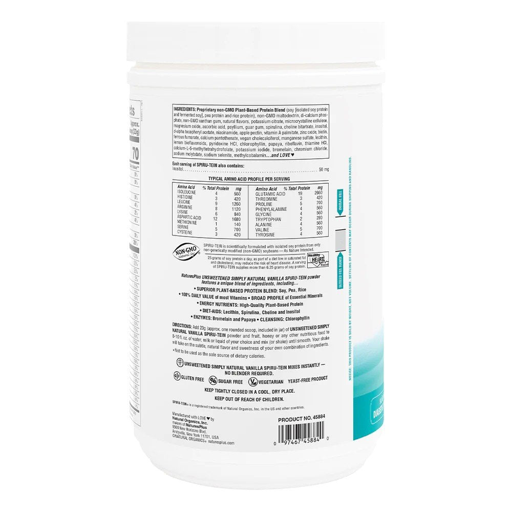 Nature&#39;s Plus Simply Natural Vanilla Spirutein Shake Unsweetened 1.63 lbs Powder