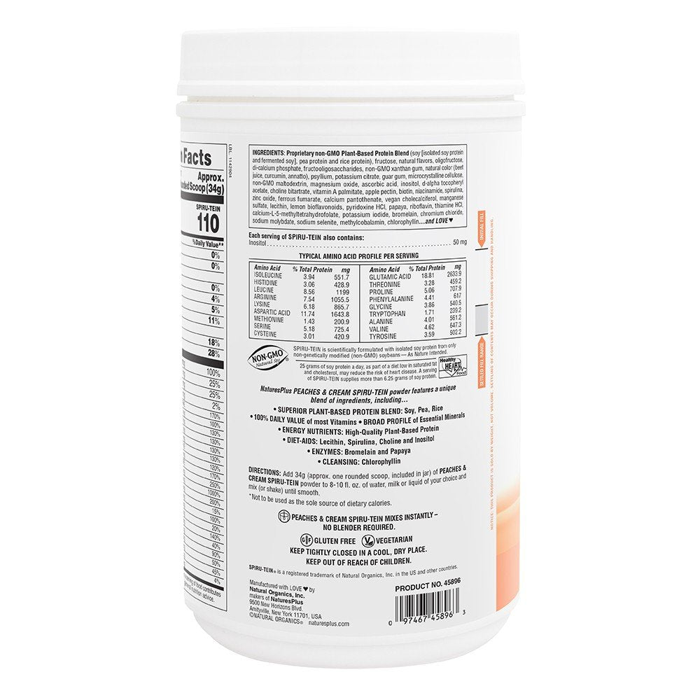Nature&#39;s Plus Spiru-Tein Protein Peaches &amp; Cream 2.24 lbs Powder
