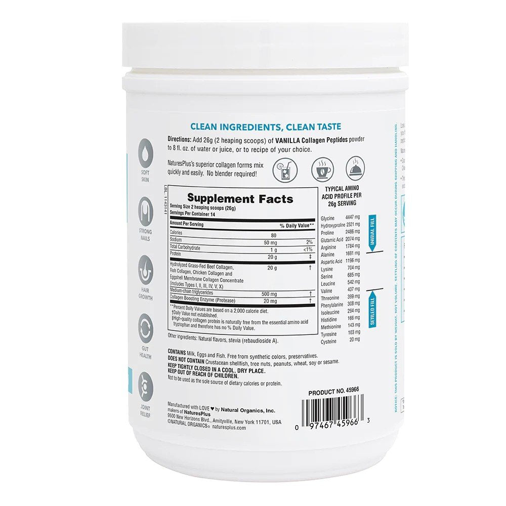 Nature&#39;s Plus Vanilla Collagen Peptides 0.8 lb Powder