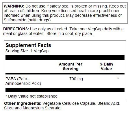 Solaray Timed-Release PABA 700 mg 100 Capsule